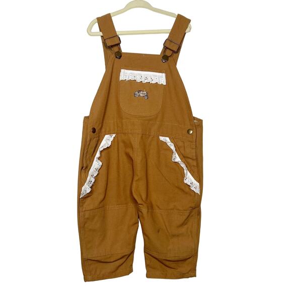 KENYON INTERNATIONAL Girls Lace-Trim Bib Overalls Regular Fit Cotton Brown 3T - Picture 12 of 12